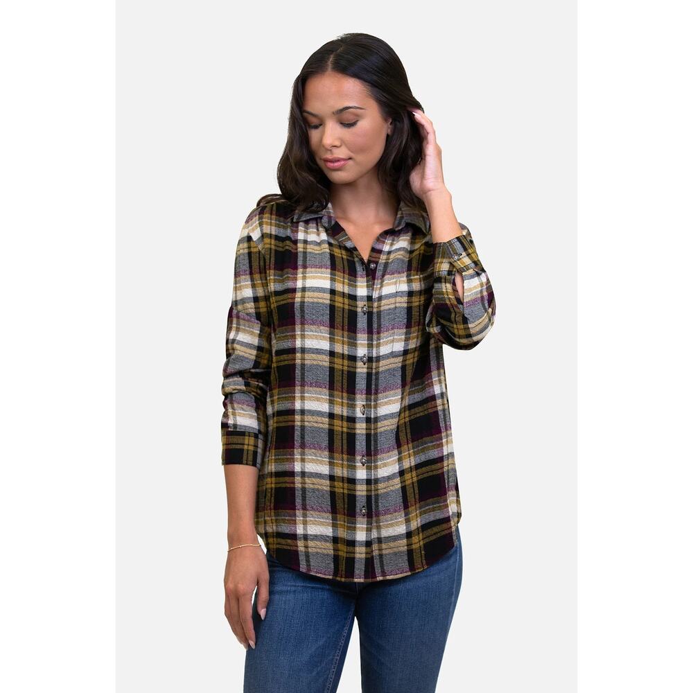 Beach Lunch Lounge Wheat N Roses Elliot Button Up Plaid Flannel Shirt Large